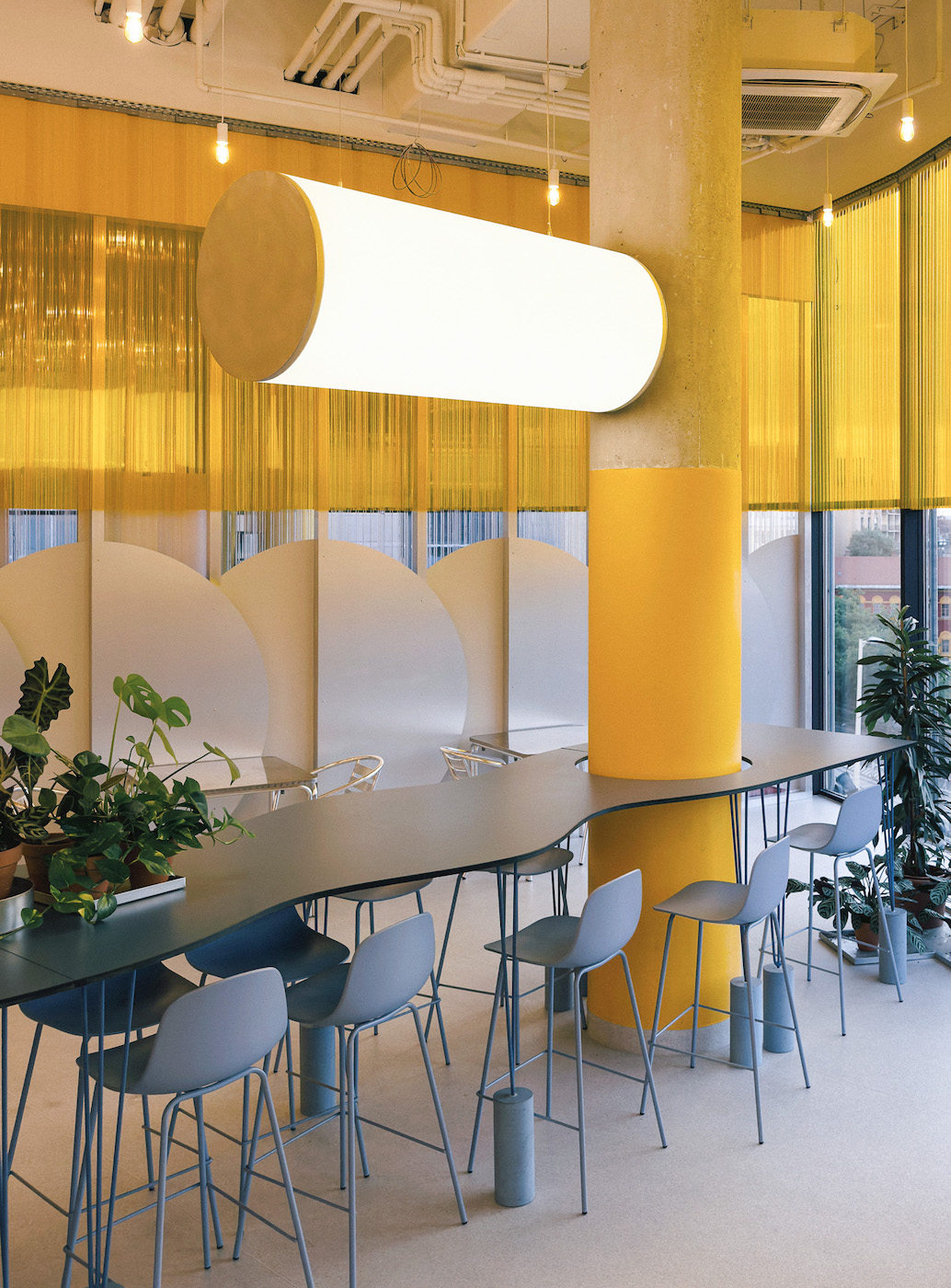 Custom design lights in co-working of Mammut Budapest